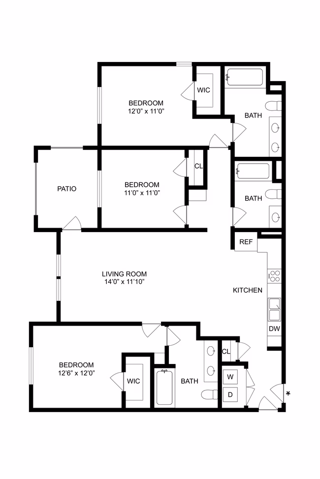 Three Bedroom Three Bathroom H-207 floor plan